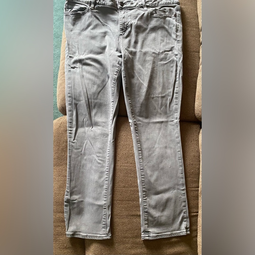 Lands End Women Sz 16p Mid Rise Straight Leg Ankle Jeans Gray